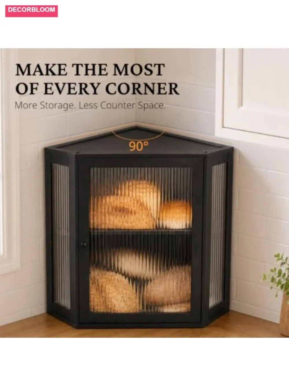 Bamboo 2-Tier Corner Bread Box with Adjustable Shelf, Extra Large